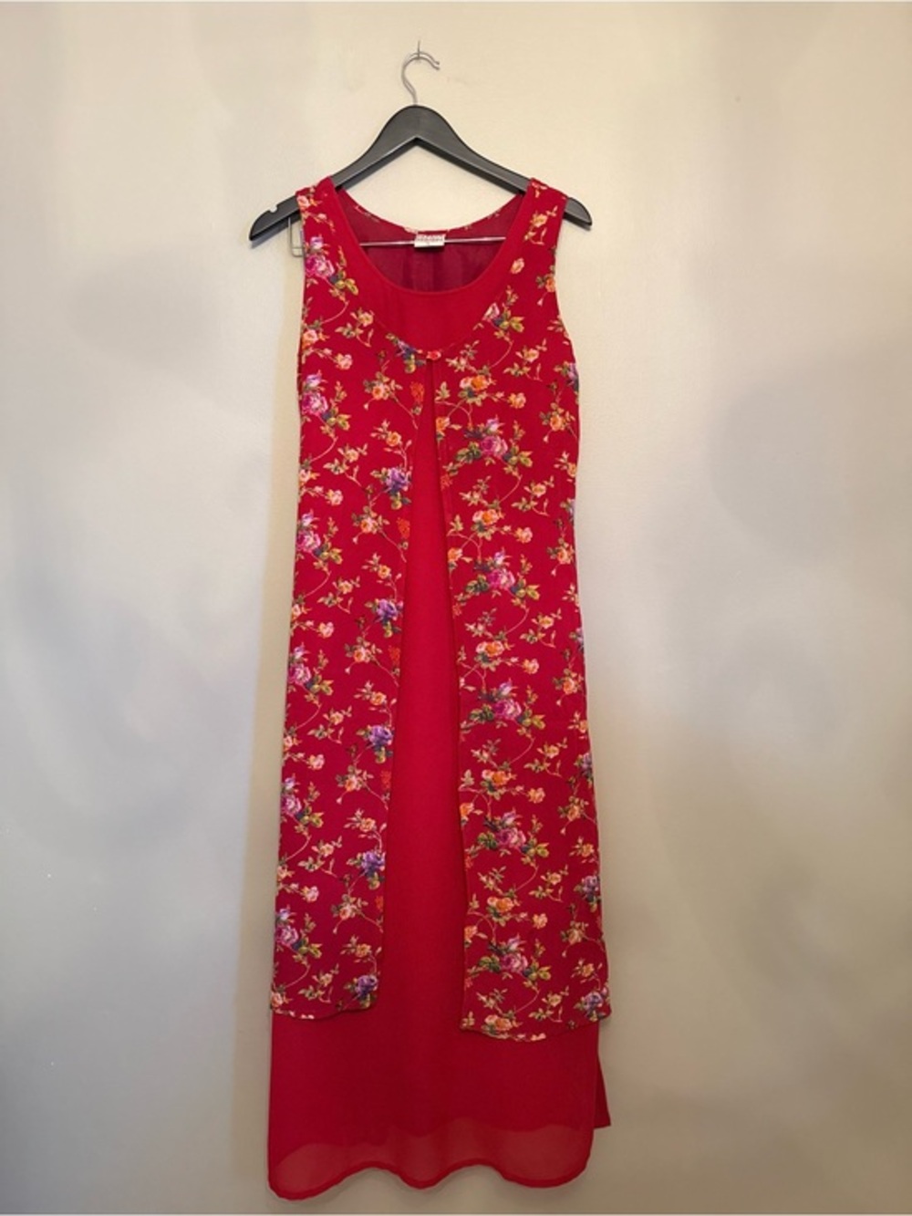 Papaya Moon Vintage Red Floral Overlay Maxi Dress Size L